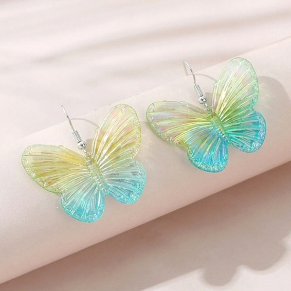🍁 3/$18 Green & Blue Iridescent Ombre Butterfly Fish Hook Earrings
